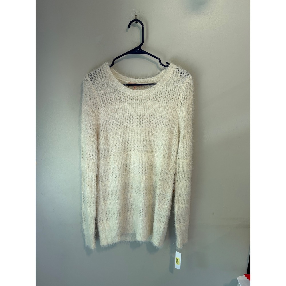 Gibson Latimer Womens Ivory Eyelash Knit Metallic Shimmer Sweater LA6369ICS M
